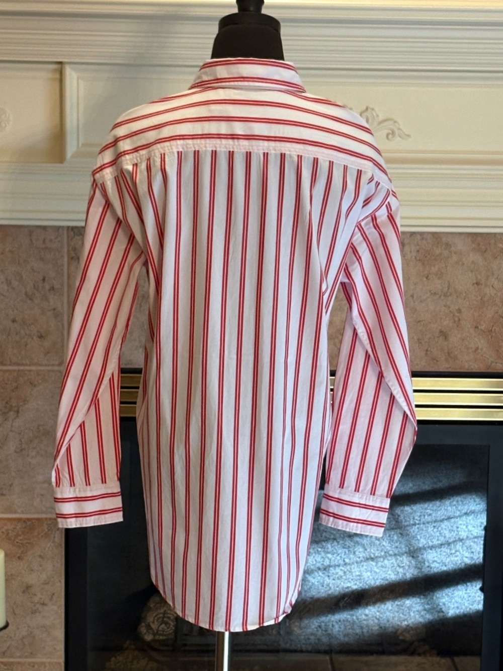 LAUREN RALPH LAUREN Relaxed Fit Striped Broadcloth Shirt White & Red Sz M - Picture 4 of 9